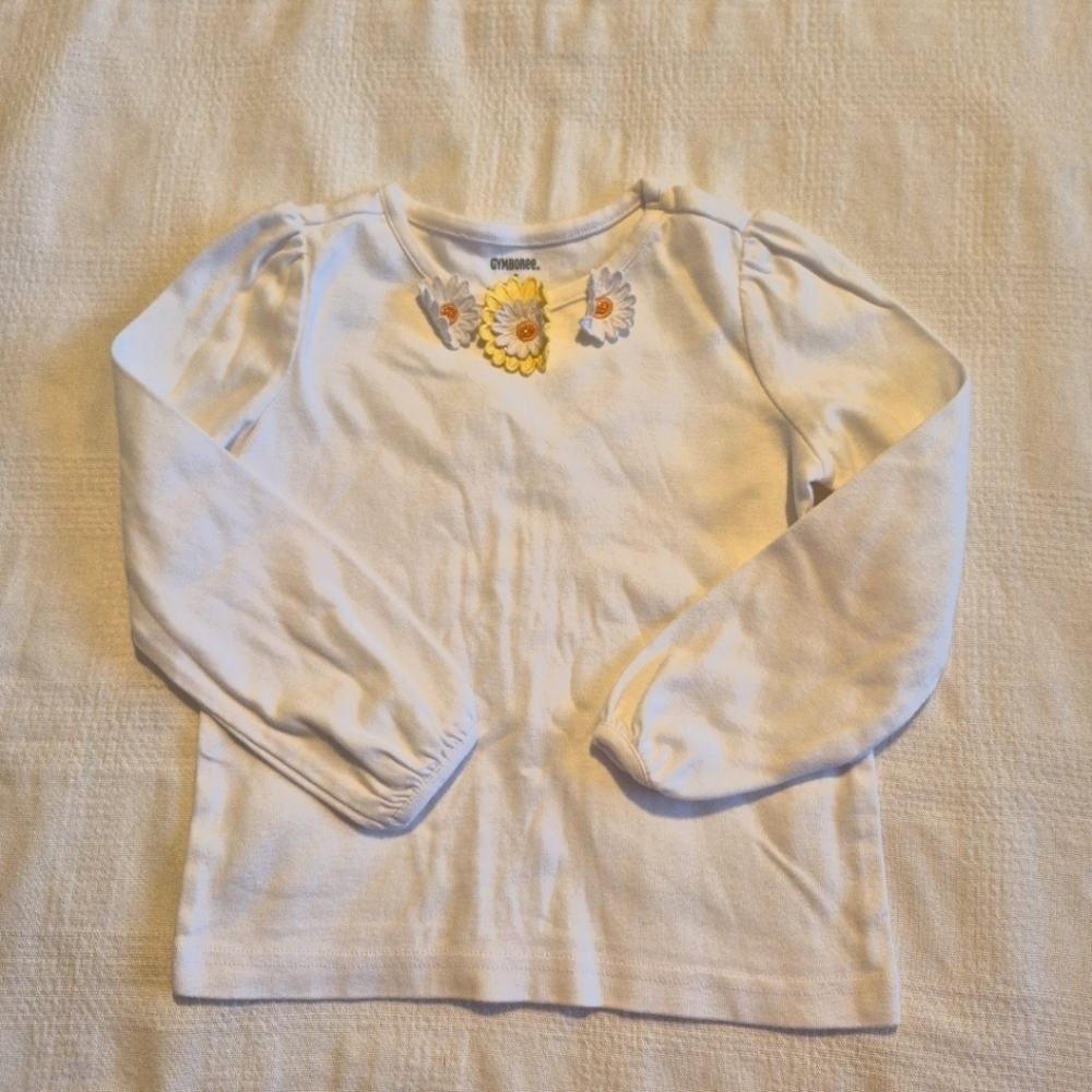 Gymboree girls size 5 Daisy Day long sleeve white shirt with 3 applique daisies